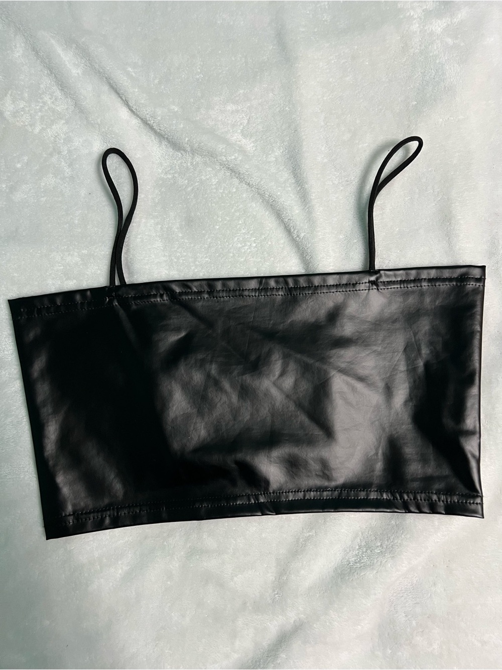 SHEIN Black Faux Leather Tube Top with Spaghetti Straps